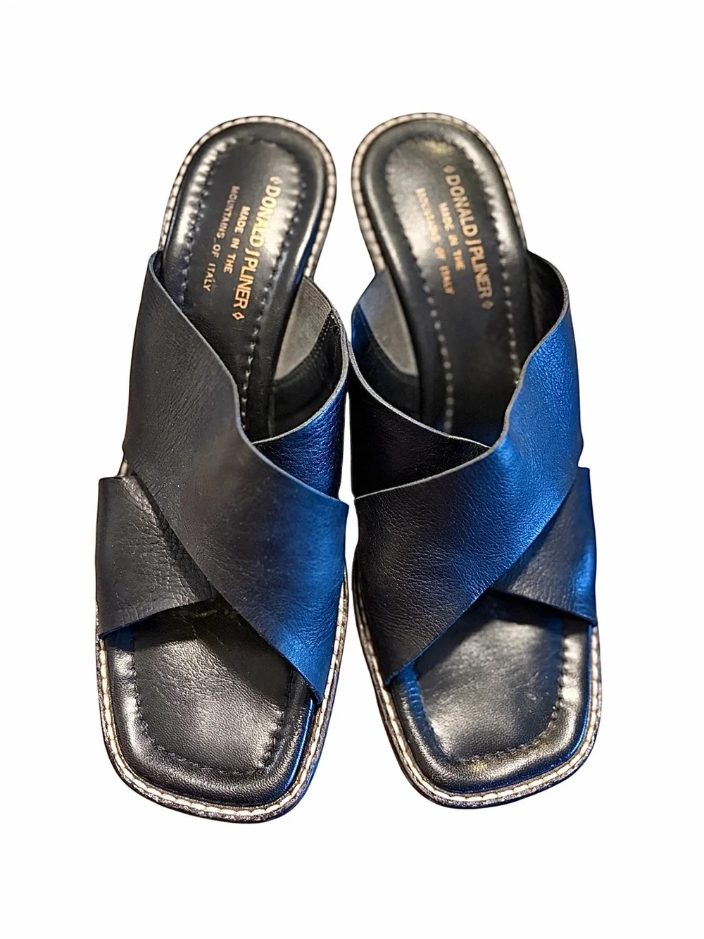 Donald J. Pliner Black Leather Twist Strap Heeled Mules Size 10